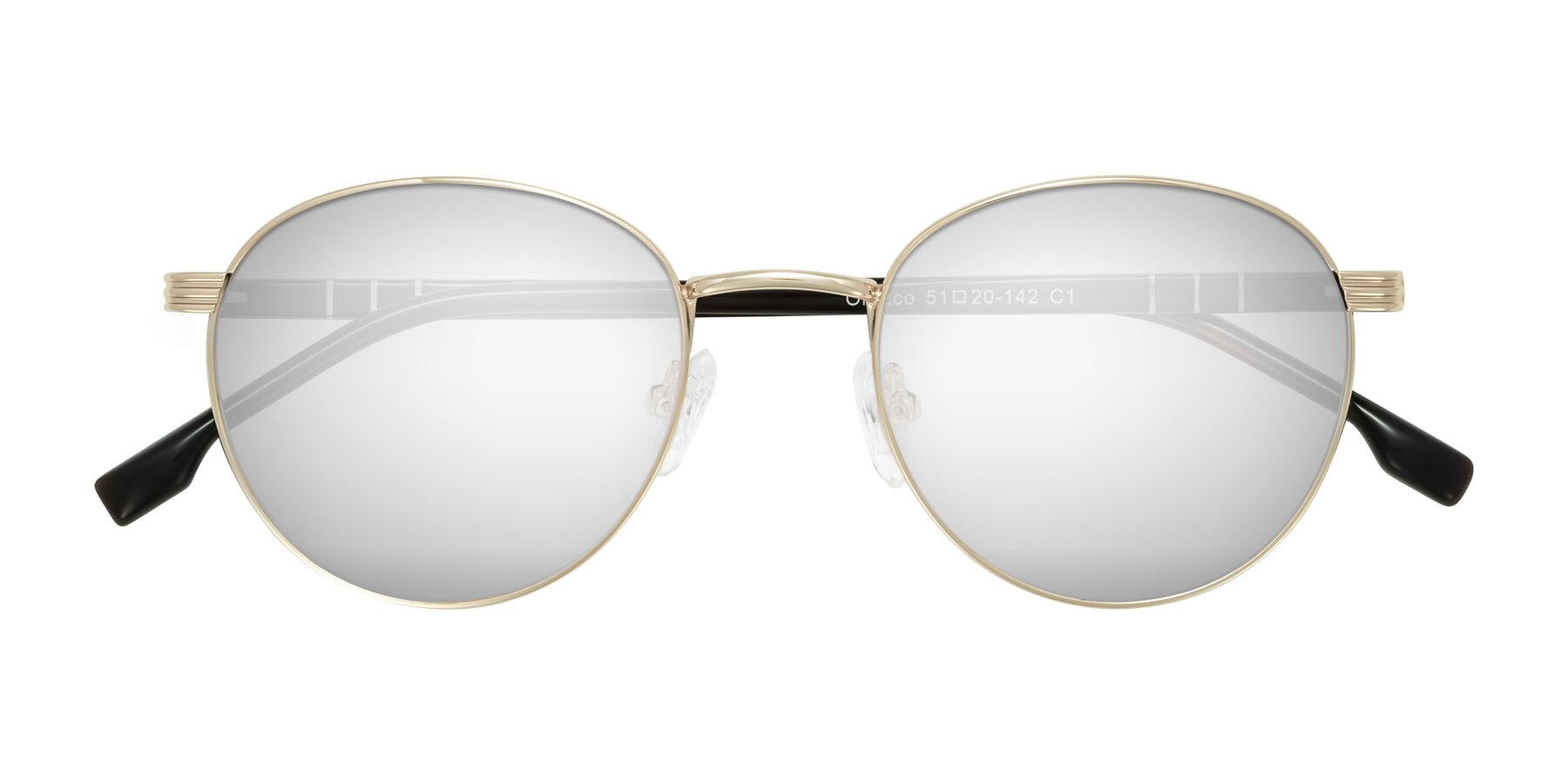Folded Front of Orozco in Gold/Dark Brown with Silver Mirrored Lenses
