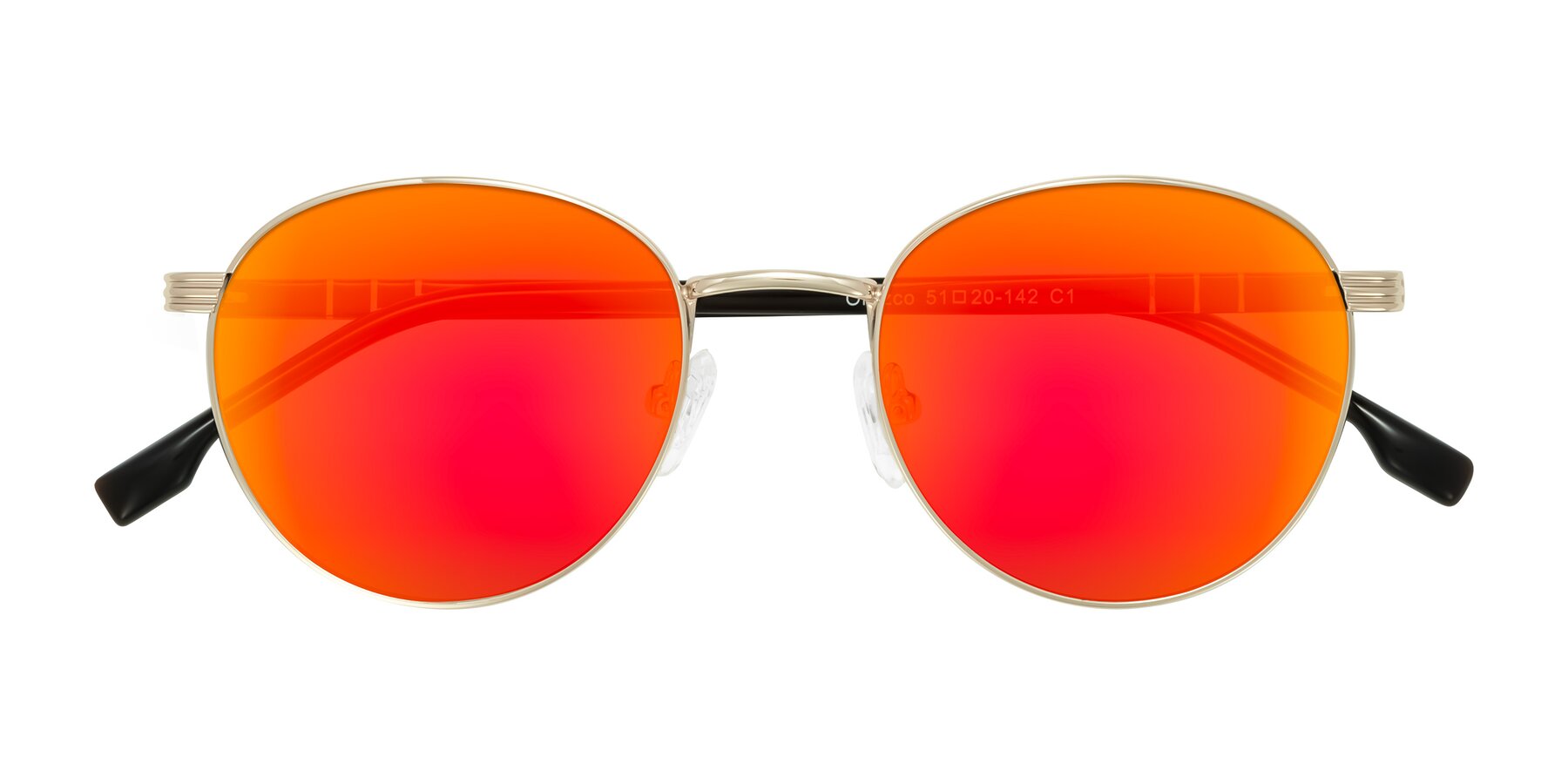 Folded Front of Orozco in Gold/Dark Brown with Red Gold Mirrored Lenses