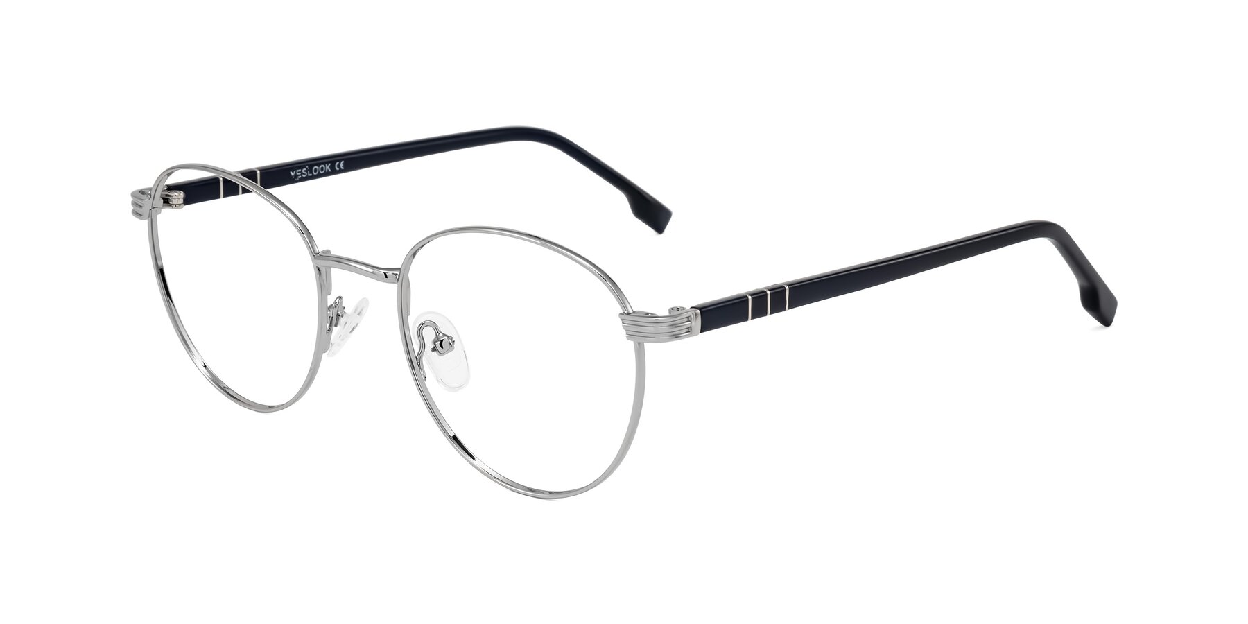 Angle of Orozco in Silver/Dark Blue with Clear Blue Light Blocking Lenses