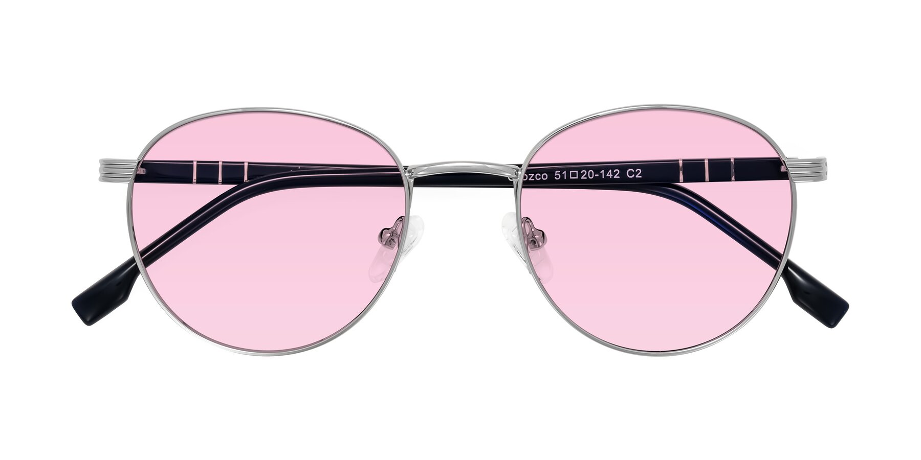 Folded Front of Orozco in Silver/Dark Blue with Light Pink Tinted Lenses