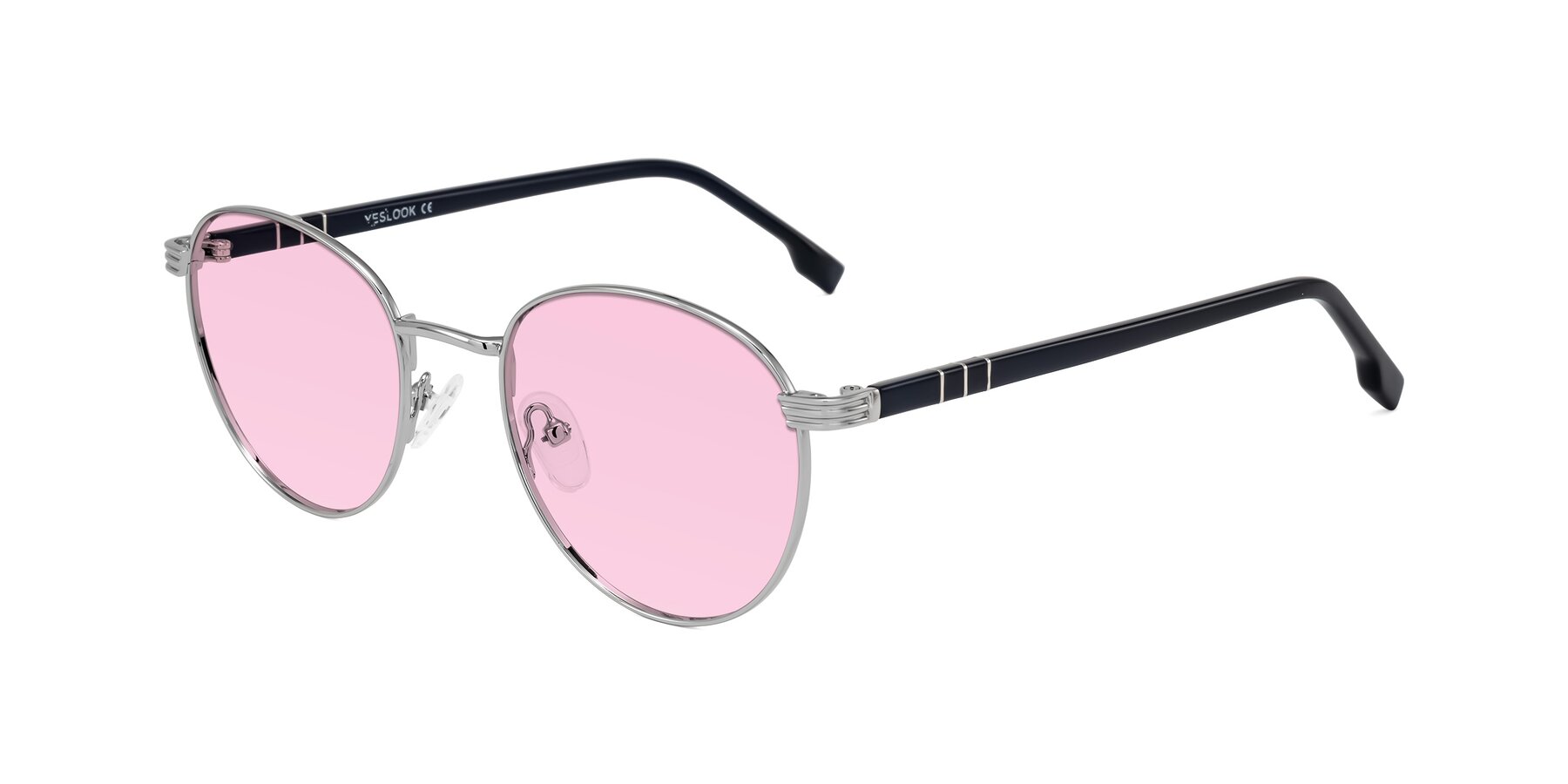 Angle of Orozco in Silver/Dark Blue with Light Pink Tinted Lenses