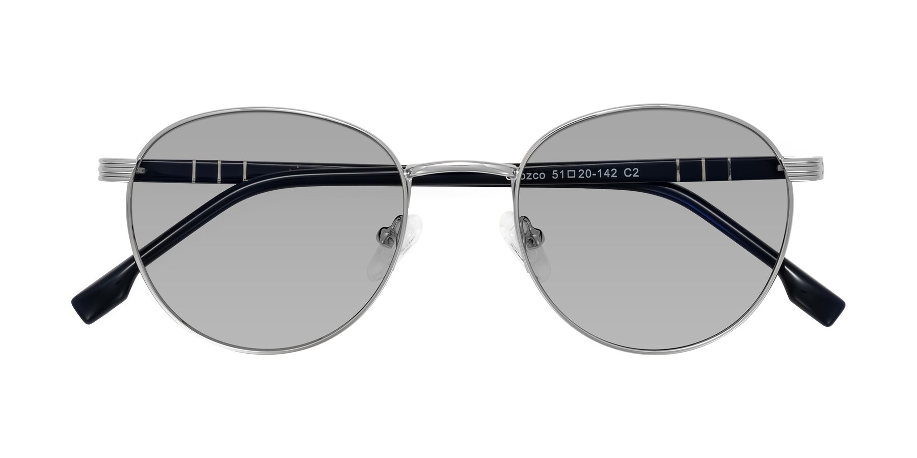Folded Front of Orozco in Silver/Dark Blue with Light Gray Tinted Lenses