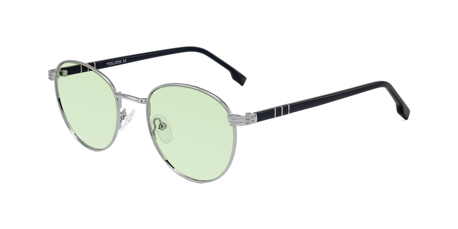 Angle of Orozco in Silver/Dark Blue with Light Green Tinted Lenses
