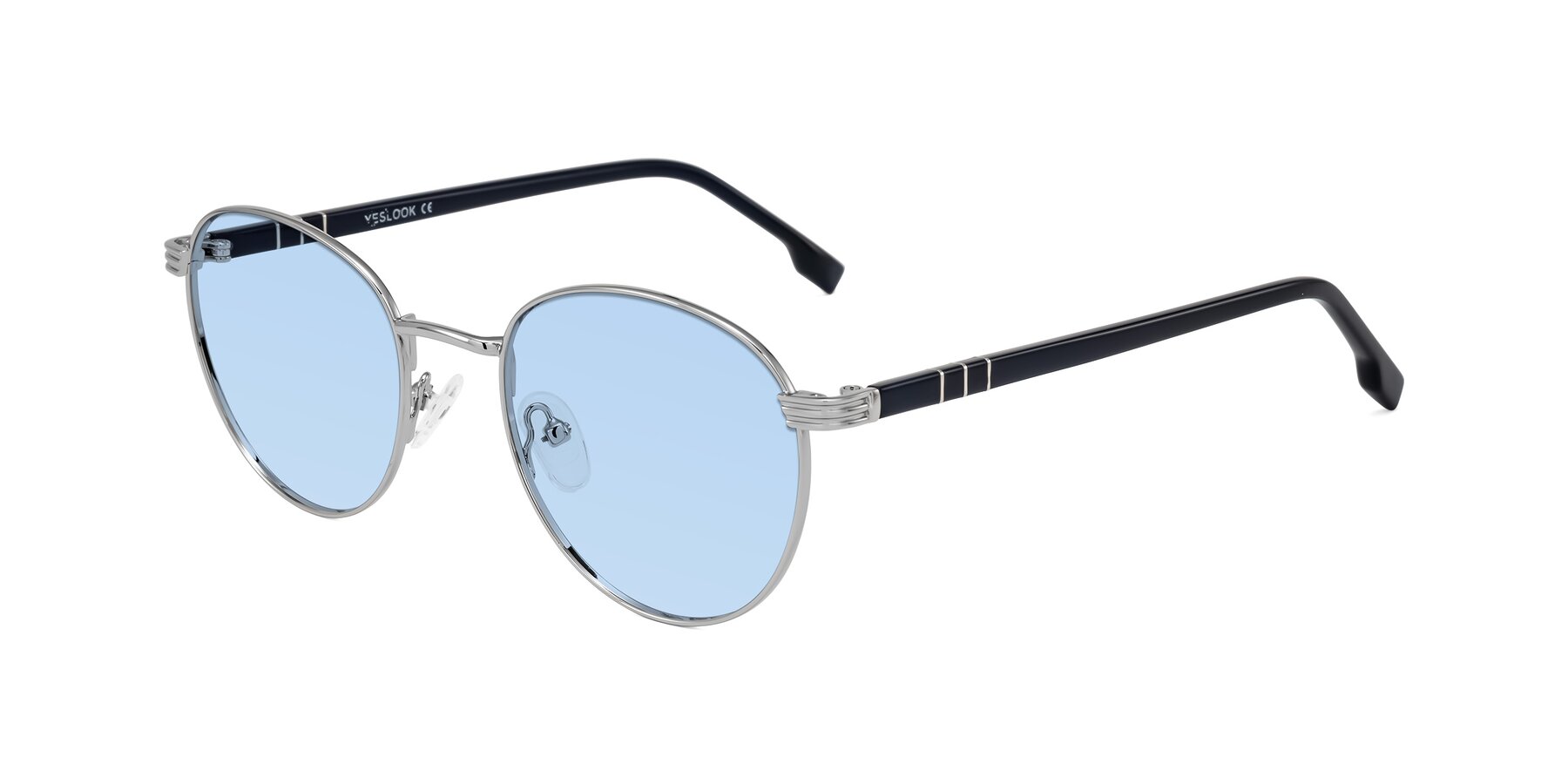 Angle of Orozco in Silver/Dark Blue with Light Blue Tinted Lenses