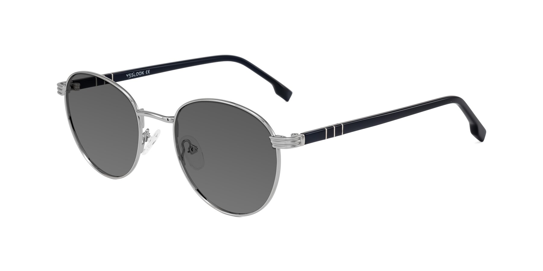 Angle of Orozco in Silver/Dark Blue with Medium Gray Tinted Lenses