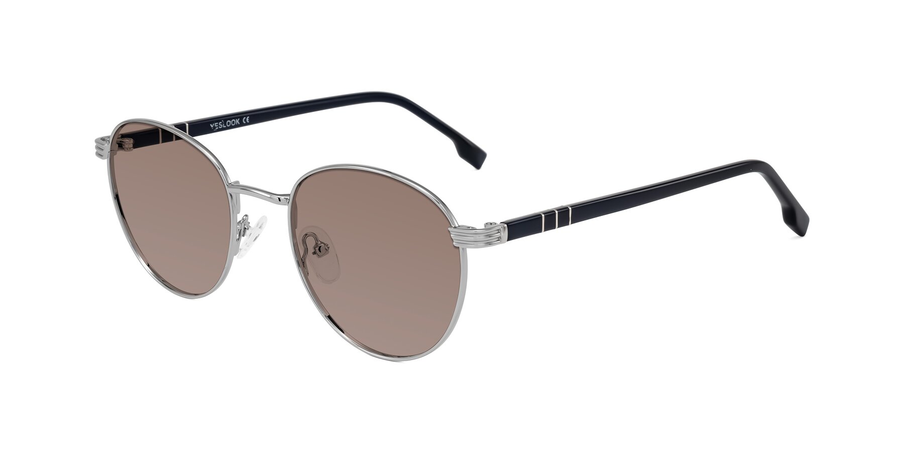 Angle of Orozco in Silver/Dark Blue with Medium Brown Tinted Lenses