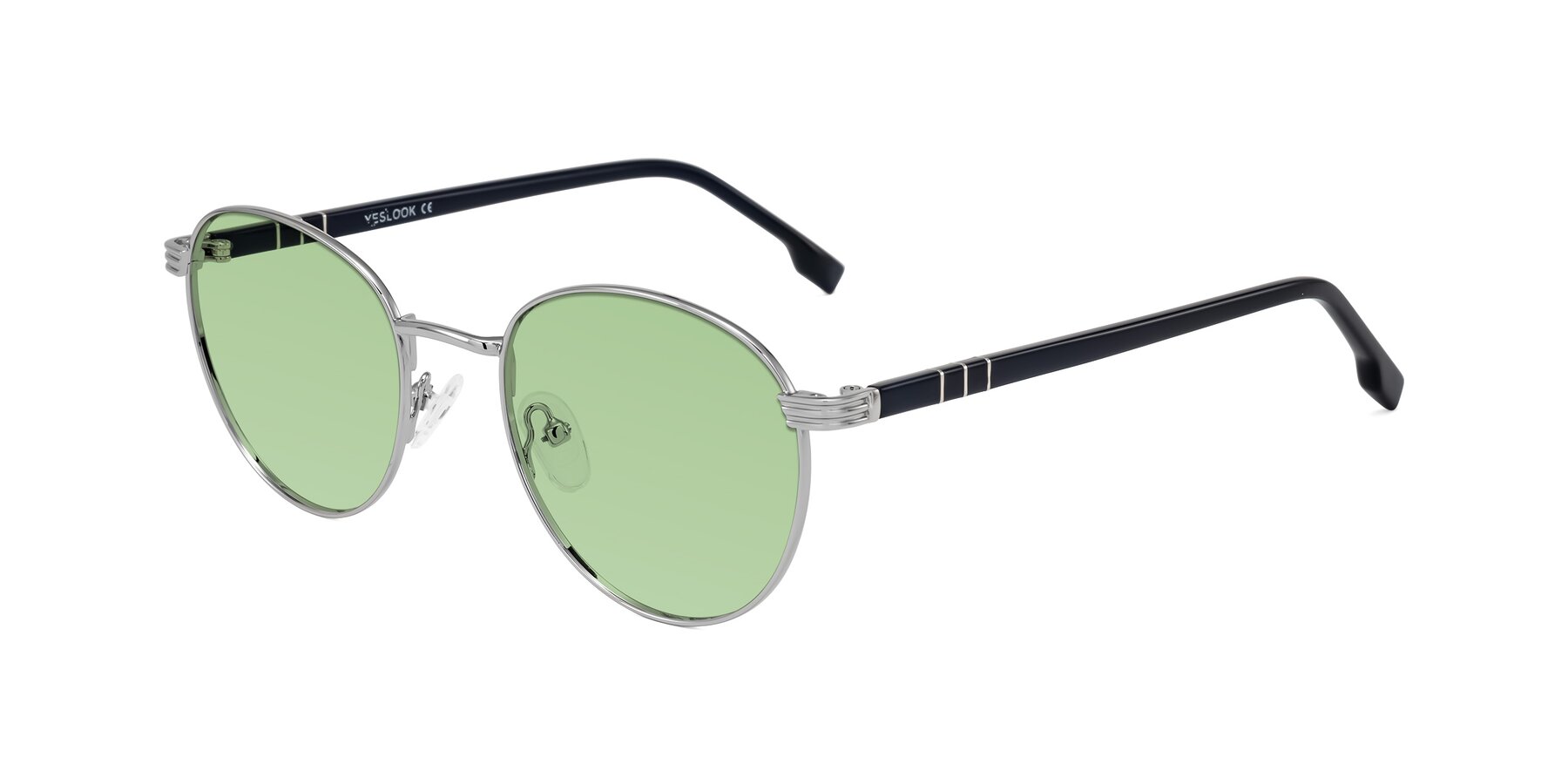 Angle of Orozco in Silver/Dark Blue with Medium Green Tinted Lenses