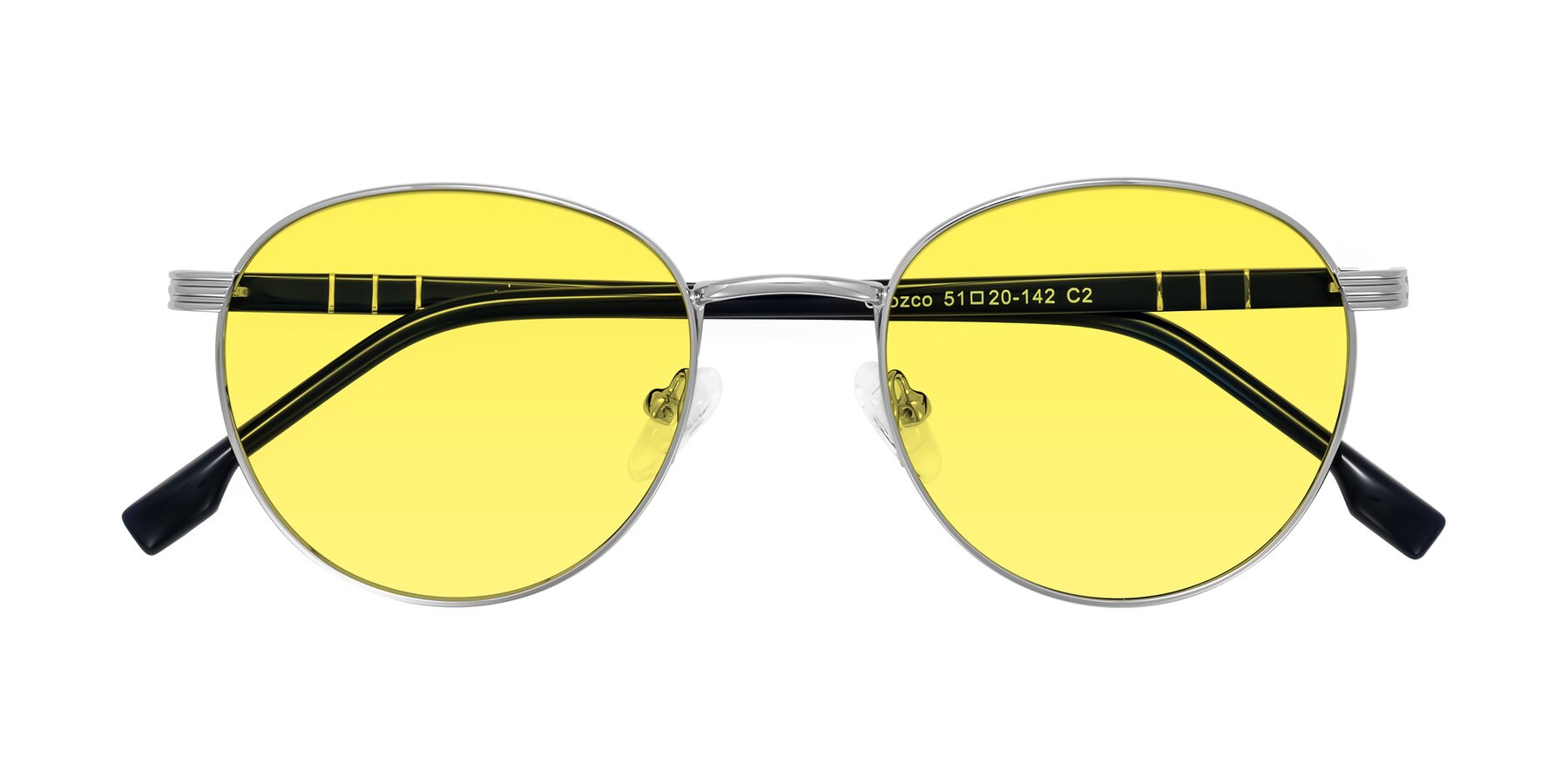 Folded Front of Orozco in Silver/Dark Blue with Medium Yellow Tinted Lenses