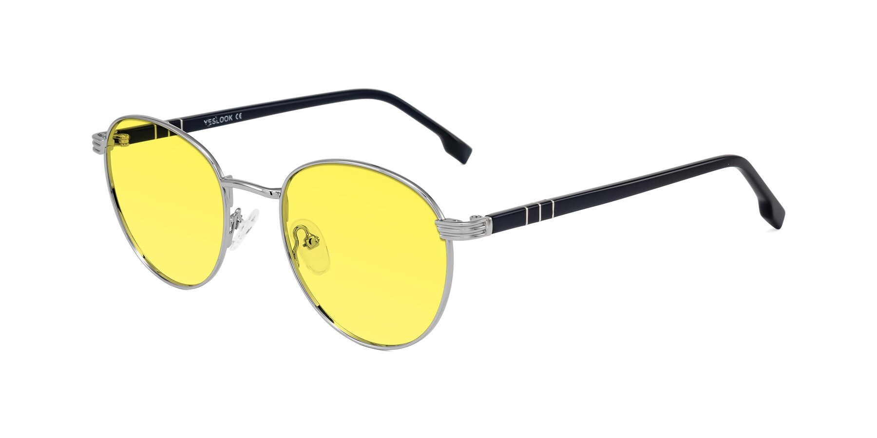 Angle of Orozco in Silver/Dark Blue with Medium Yellow Tinted Lenses