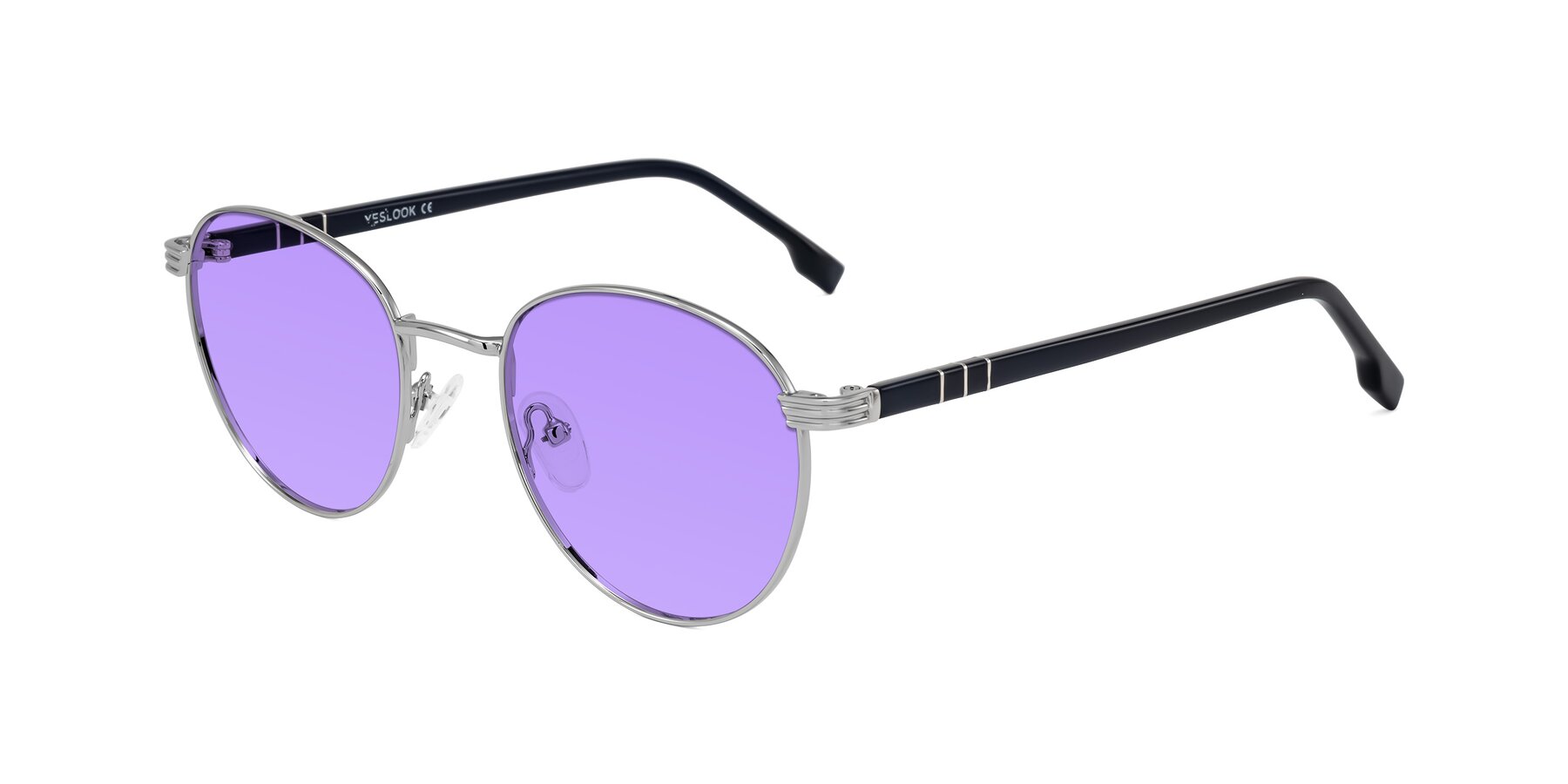 Angle of Orozco in Silver/Dark Blue with Medium Purple Tinted Lenses