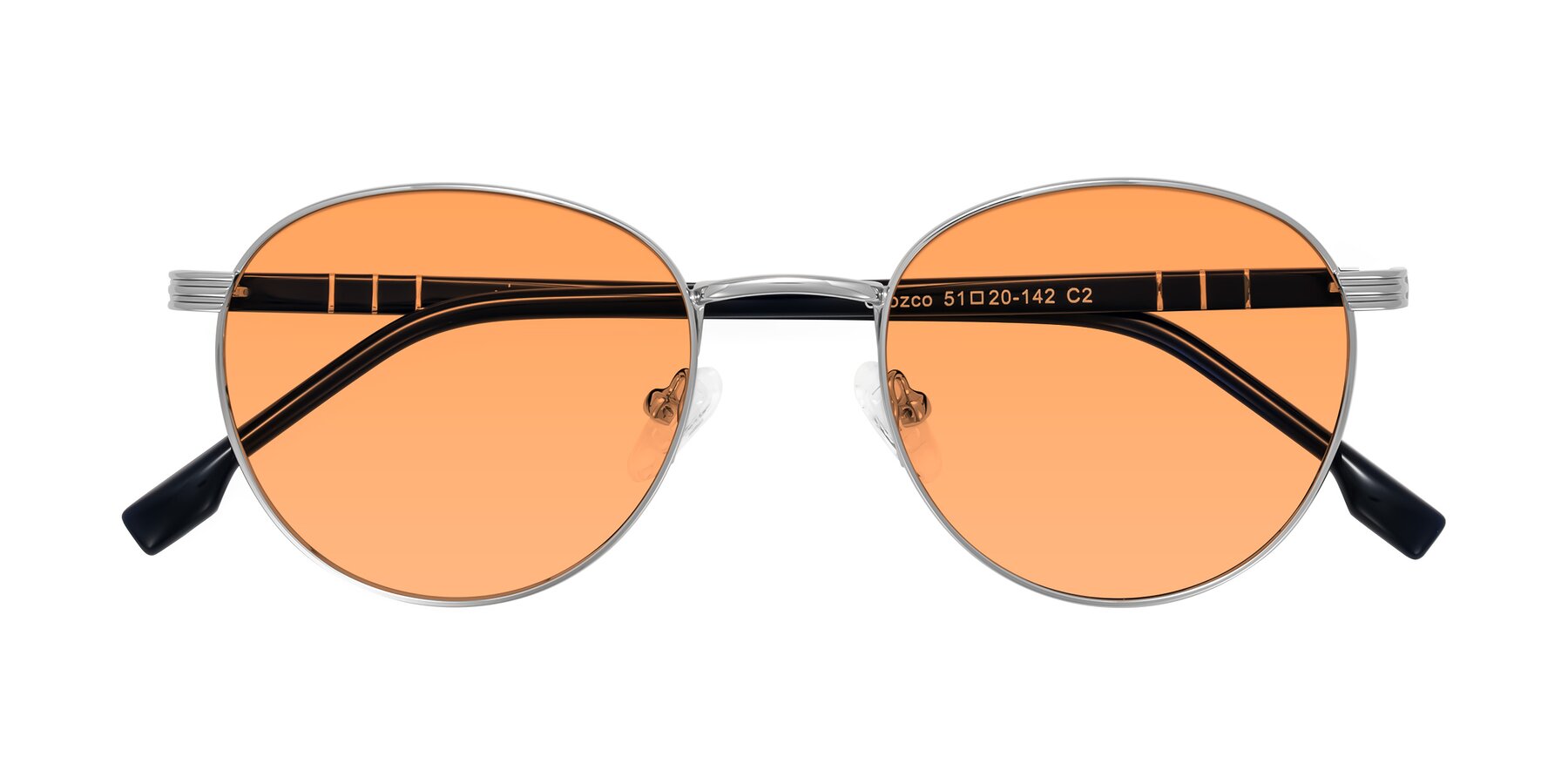 Folded Front of Orozco in Silver/Dark Blue with Medium Orange Tinted Lenses