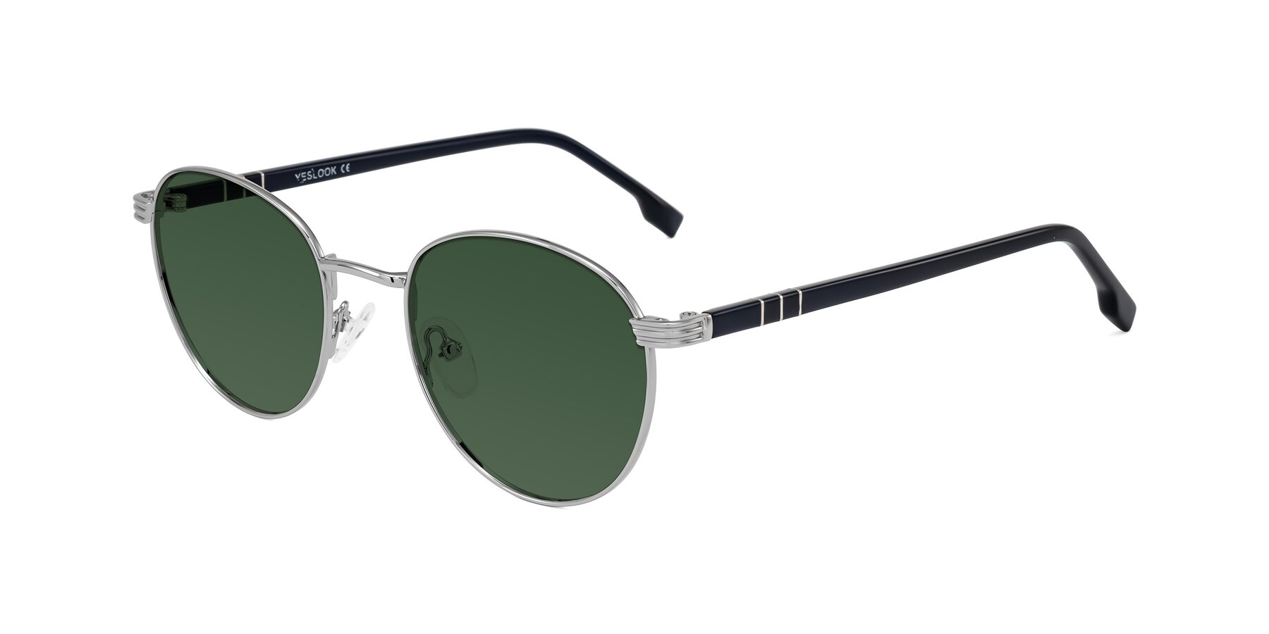 Angle of Orozco in Silver/Dark Blue with Green Tinted Lenses