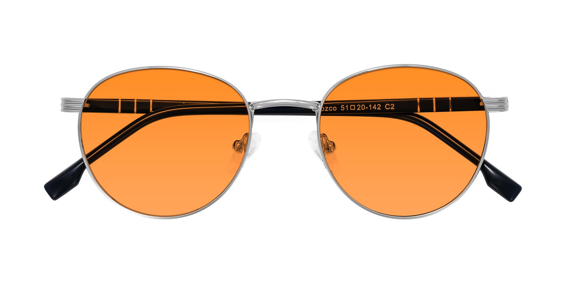 Folded Front of Orozco in Silver/Dark Blue with Orange Tinted Lenses