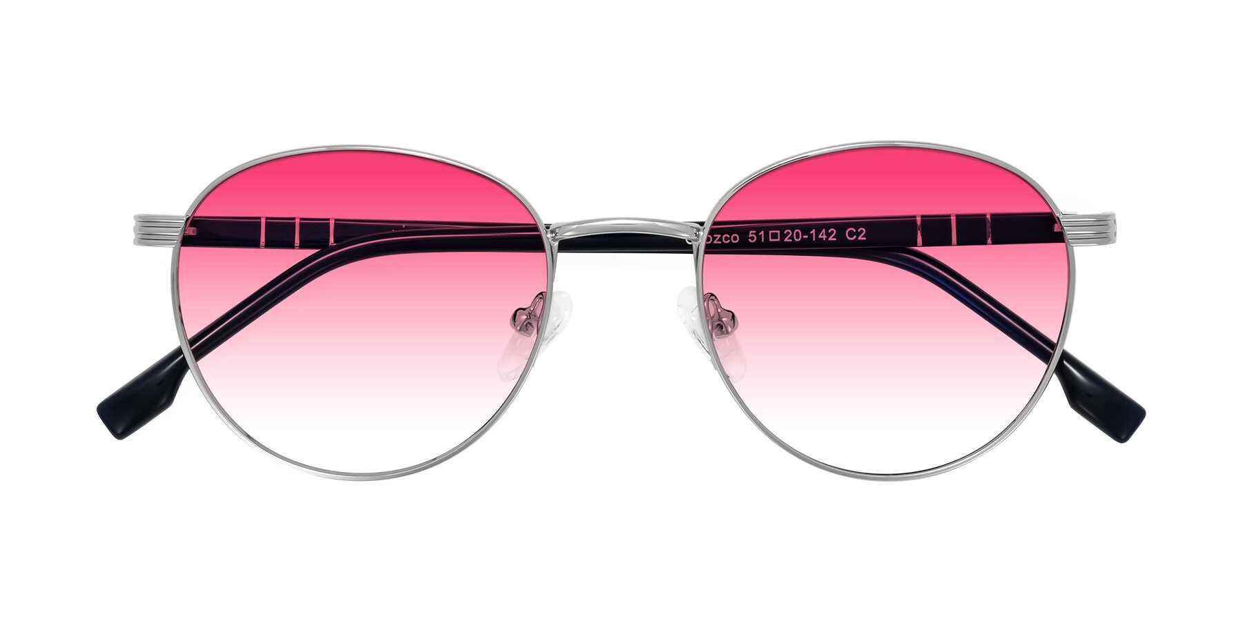 Folded Front of Orozco in Silver/Dark Blue with Pink Gradient Lenses
