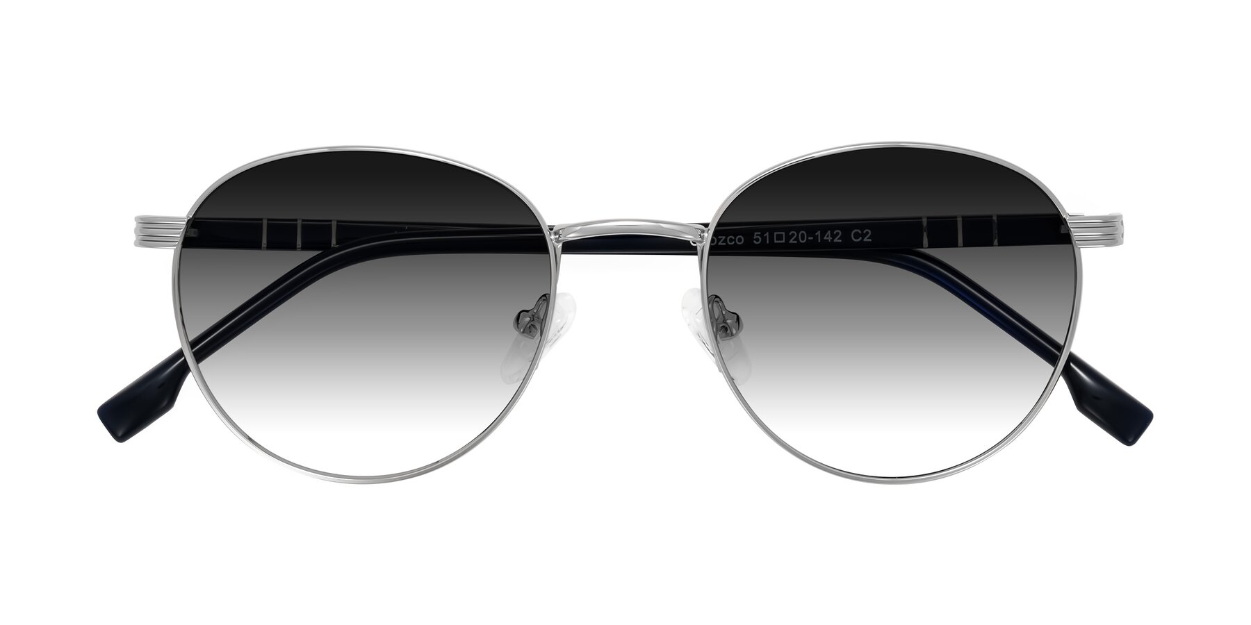 Folded Front of Orozco in Silver/Dark Blue with Gray Gradient Lenses