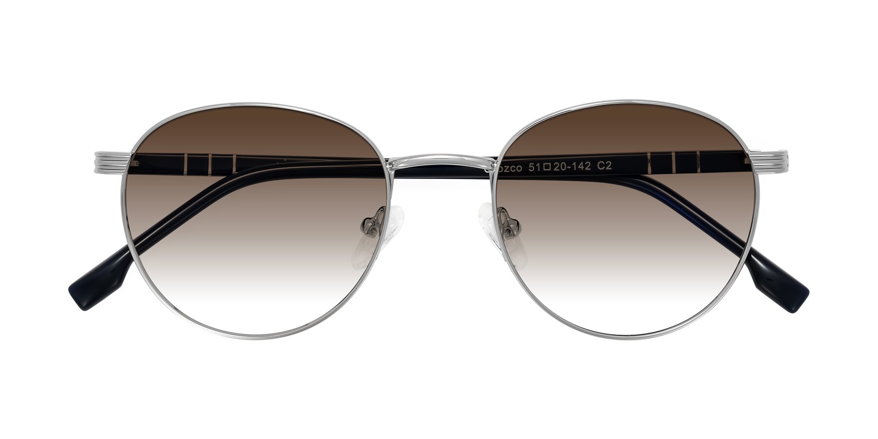 Folded Front of Orozco in Silver/Dark Blue with Brown Gradient Lenses