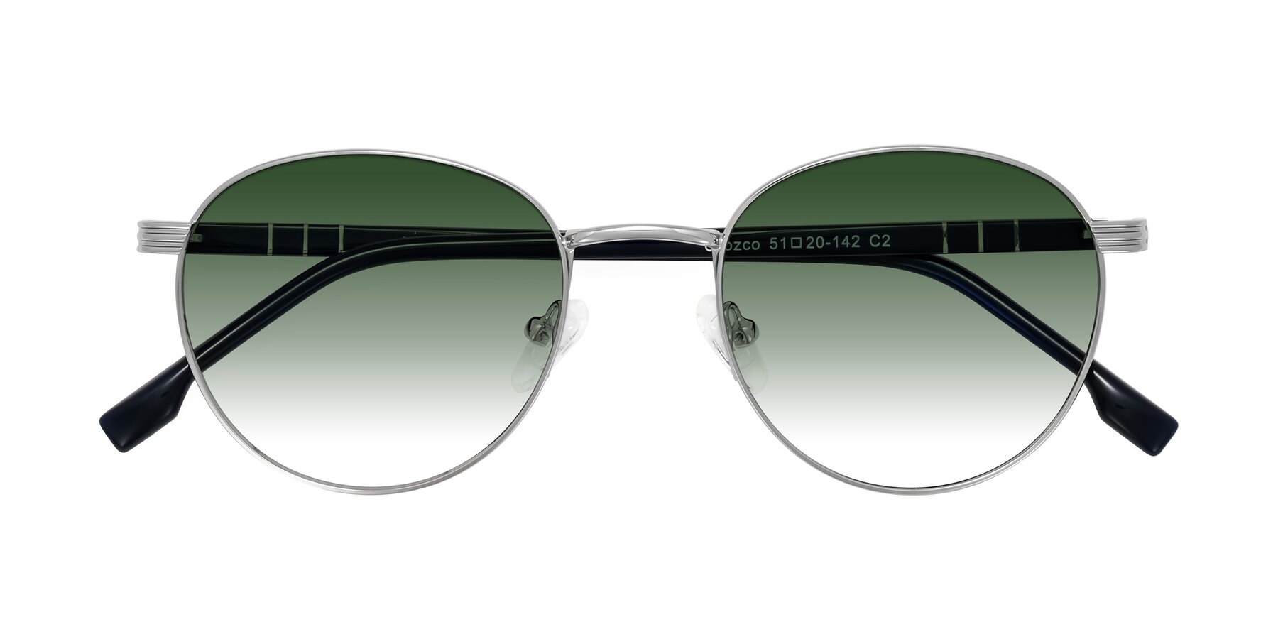 Folded Front of Orozco in Silver/Dark Blue with Green Gradient Lenses