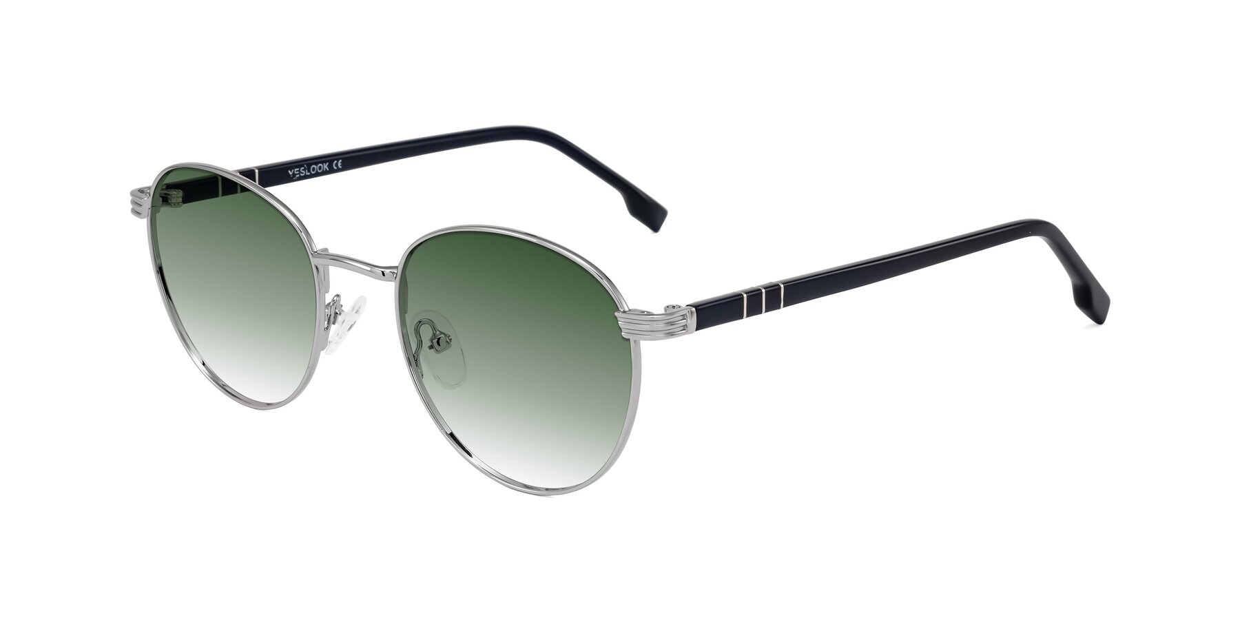 Angle of Orozco in Silver/Dark Blue with Green Gradient Lenses