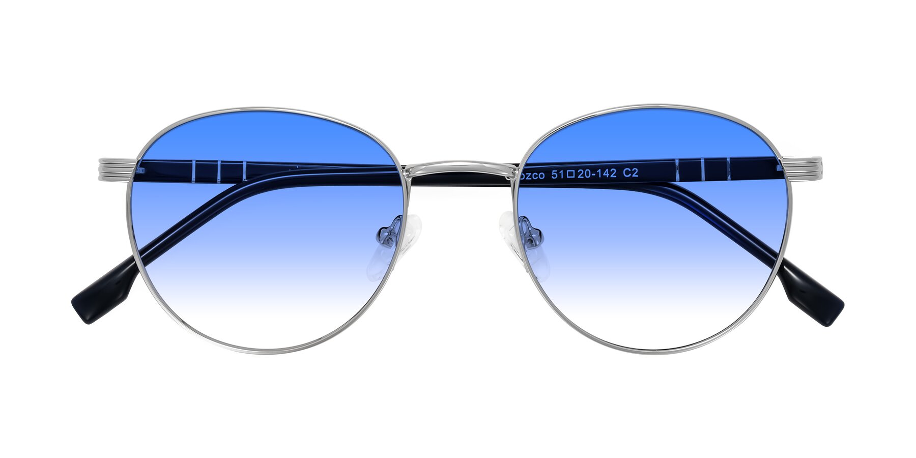 Folded Front of Orozco in Silver/Dark Blue with Blue Gradient Lenses