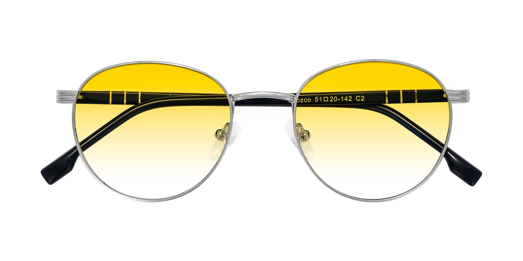 Folded Front of Orozco in Silver/Dark Blue with Yellow Gradient Lenses