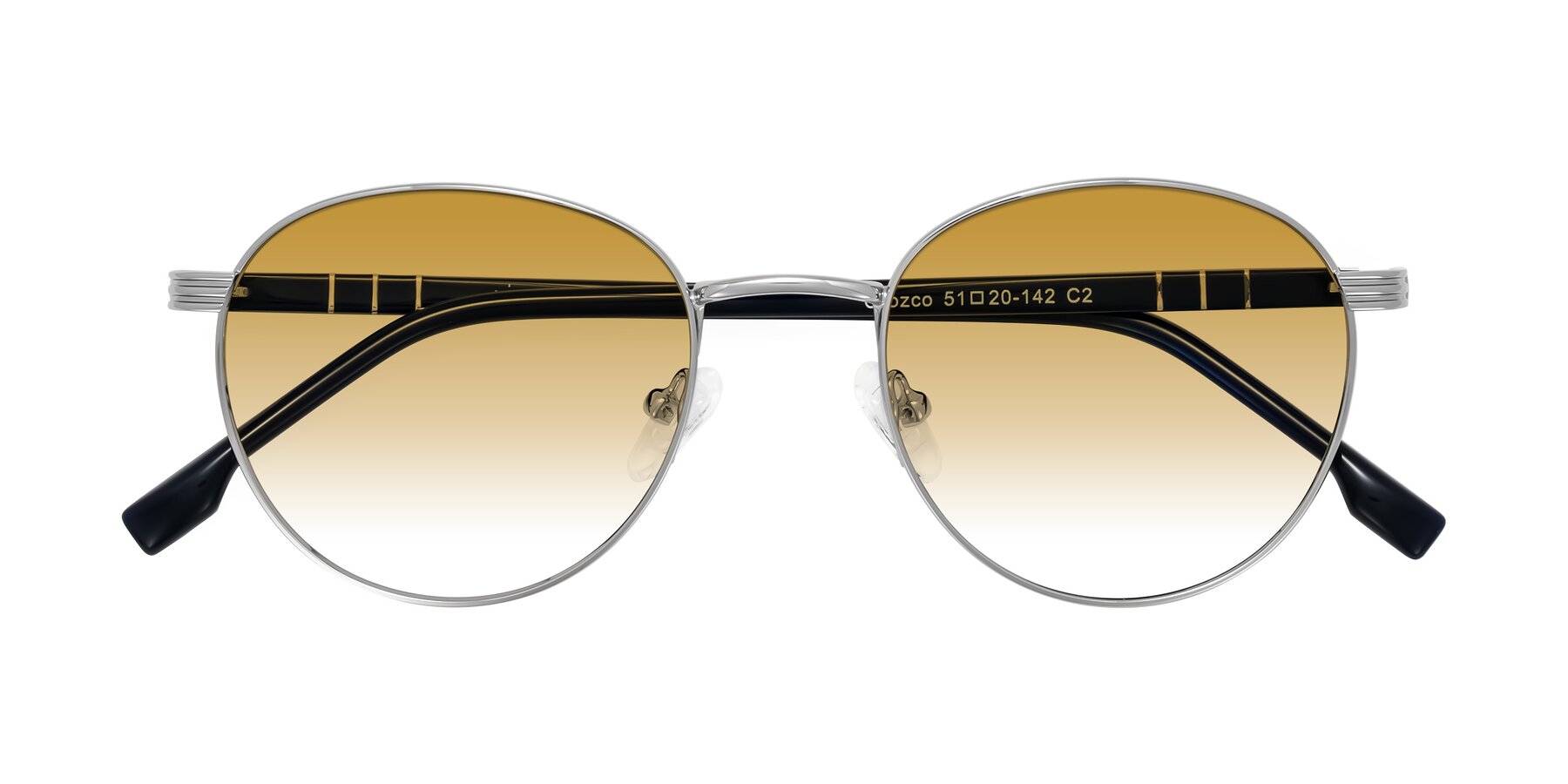 Folded Front of Orozco in Silver/Dark Blue with Champagne Gradient Lenses