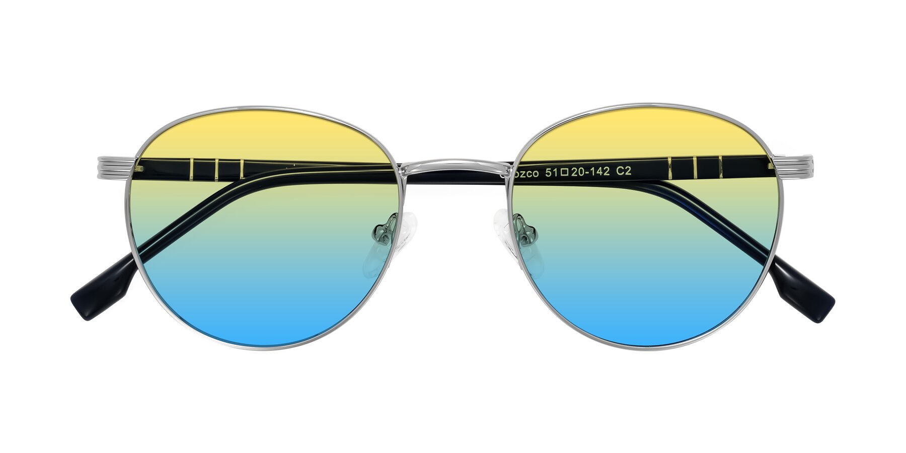 Folded Front of Orozco in Silver/Dark Blue with Yellow / Blue Gradient Lenses