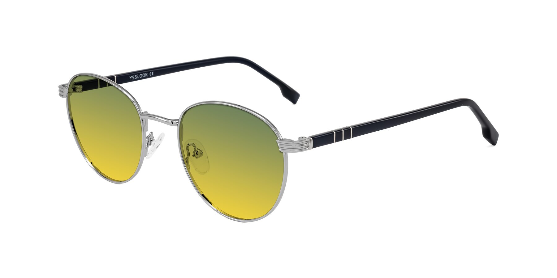 Angle of Orozco in Silver/Dark Blue with Green / Yellow Gradient Lenses