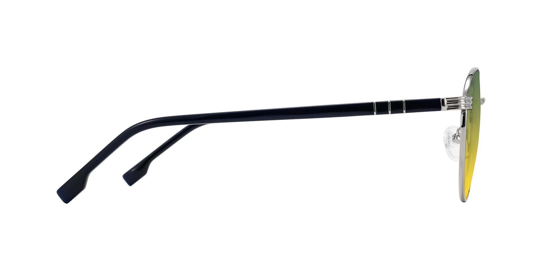 Side of Orozco in Silver/Dark Blue with Green / Yellow Gradient Lenses