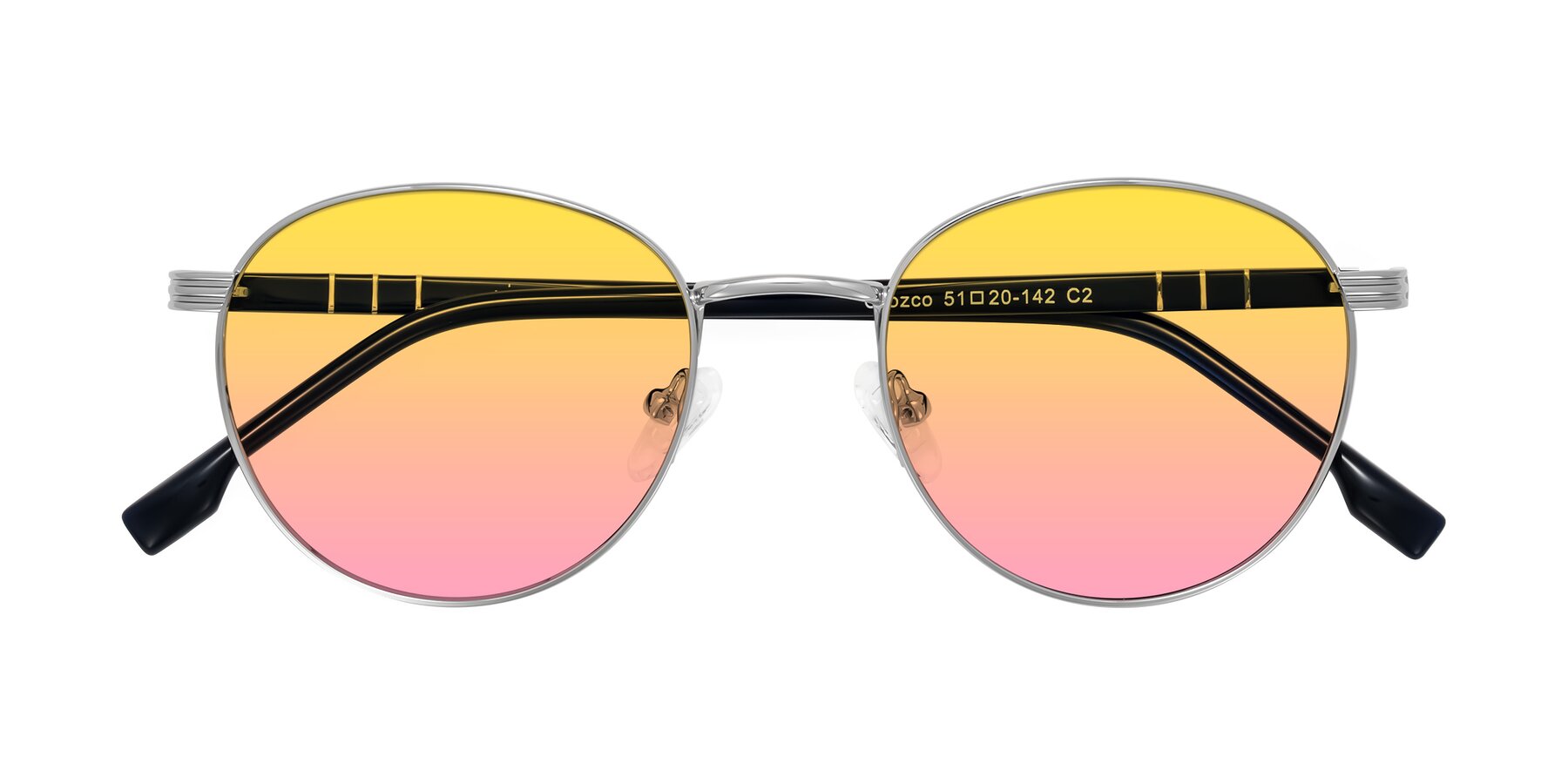 Folded Front of Orozco in Silver/Dark Blue with Yellow / Pink Gradient Lenses