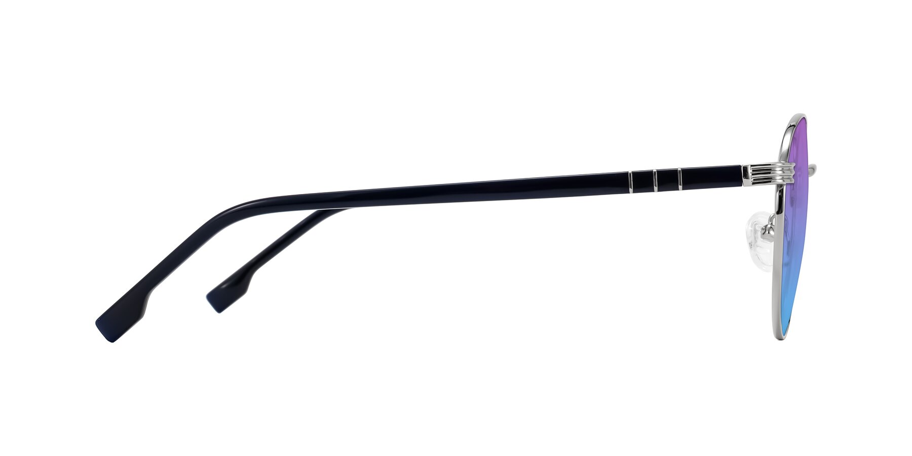 Side of Orozco in Silver/Dark Blue with Purple / Blue Gradient Lenses