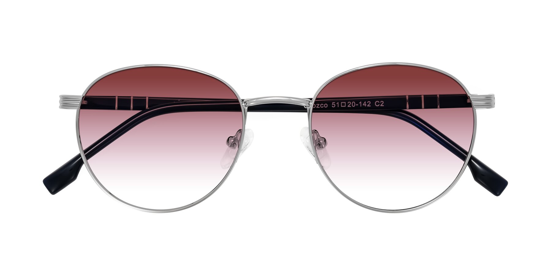 Folded Front of Orozco in Silver/Dark Blue with Garnet Gradient Lenses