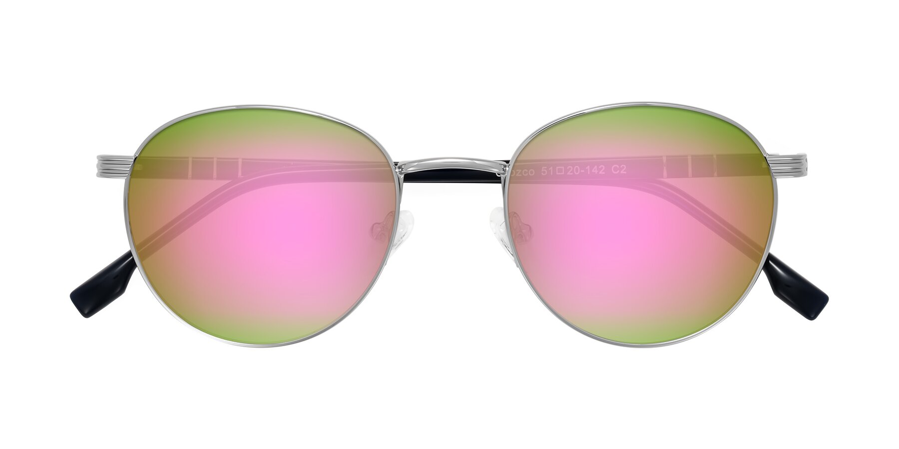 Folded Front of Orozco in Silver/Dark Blue with Pink Mirrored Lenses