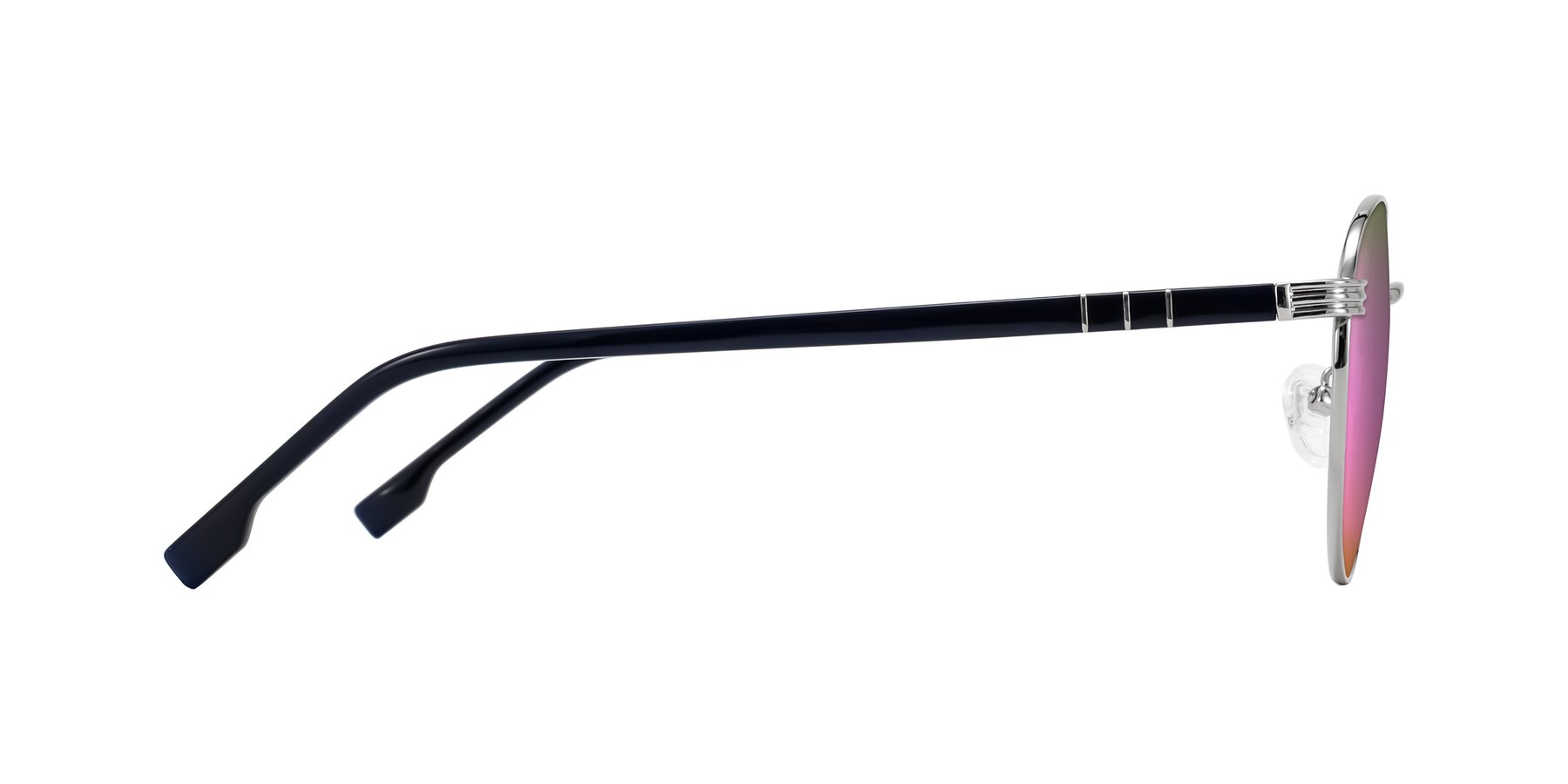 Side of Orozco in Silver/Dark Blue with Pink Mirrored Lenses