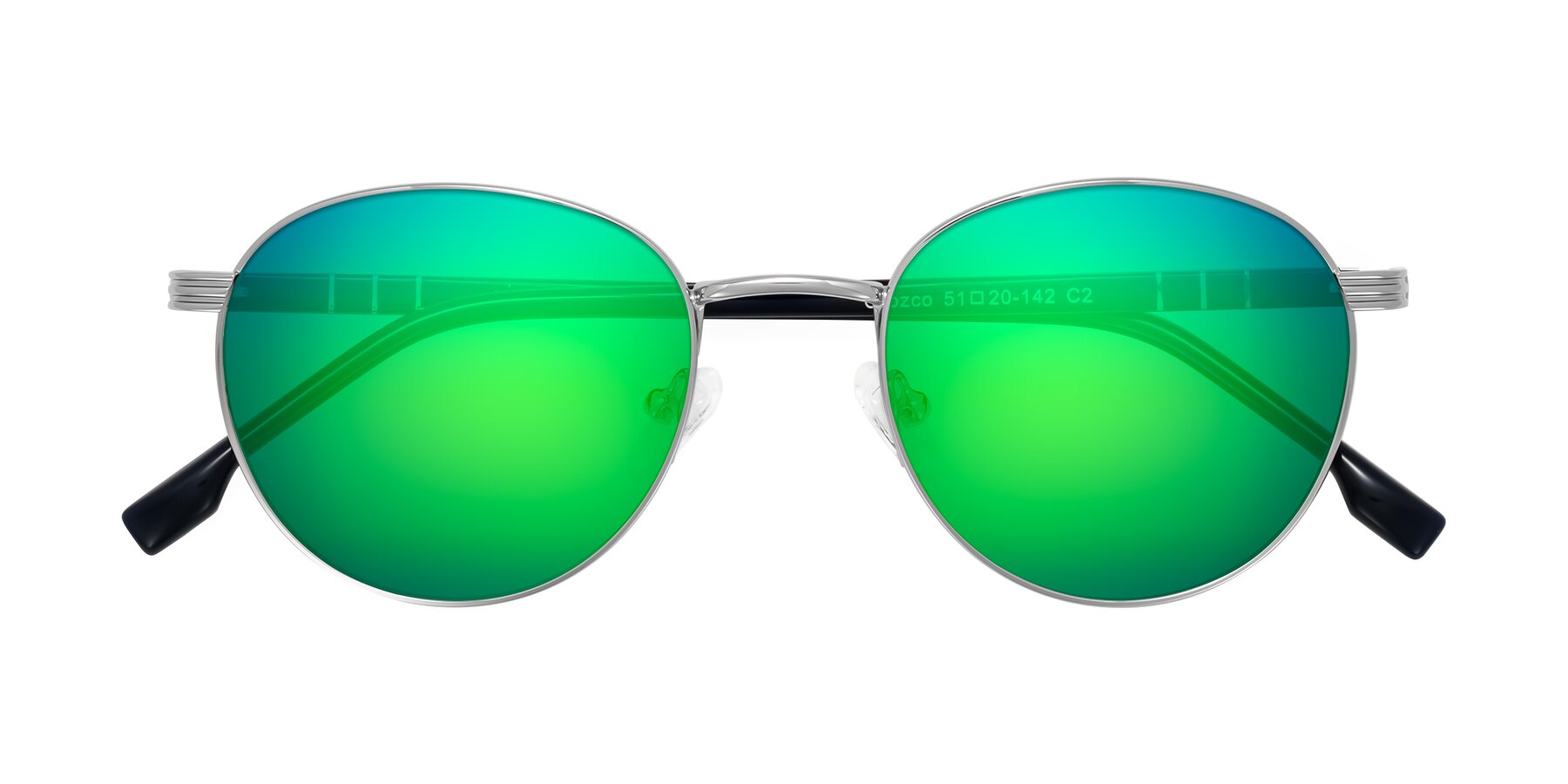 Folded Front of Orozco in Silver/Dark Blue with Green Mirrored Lenses