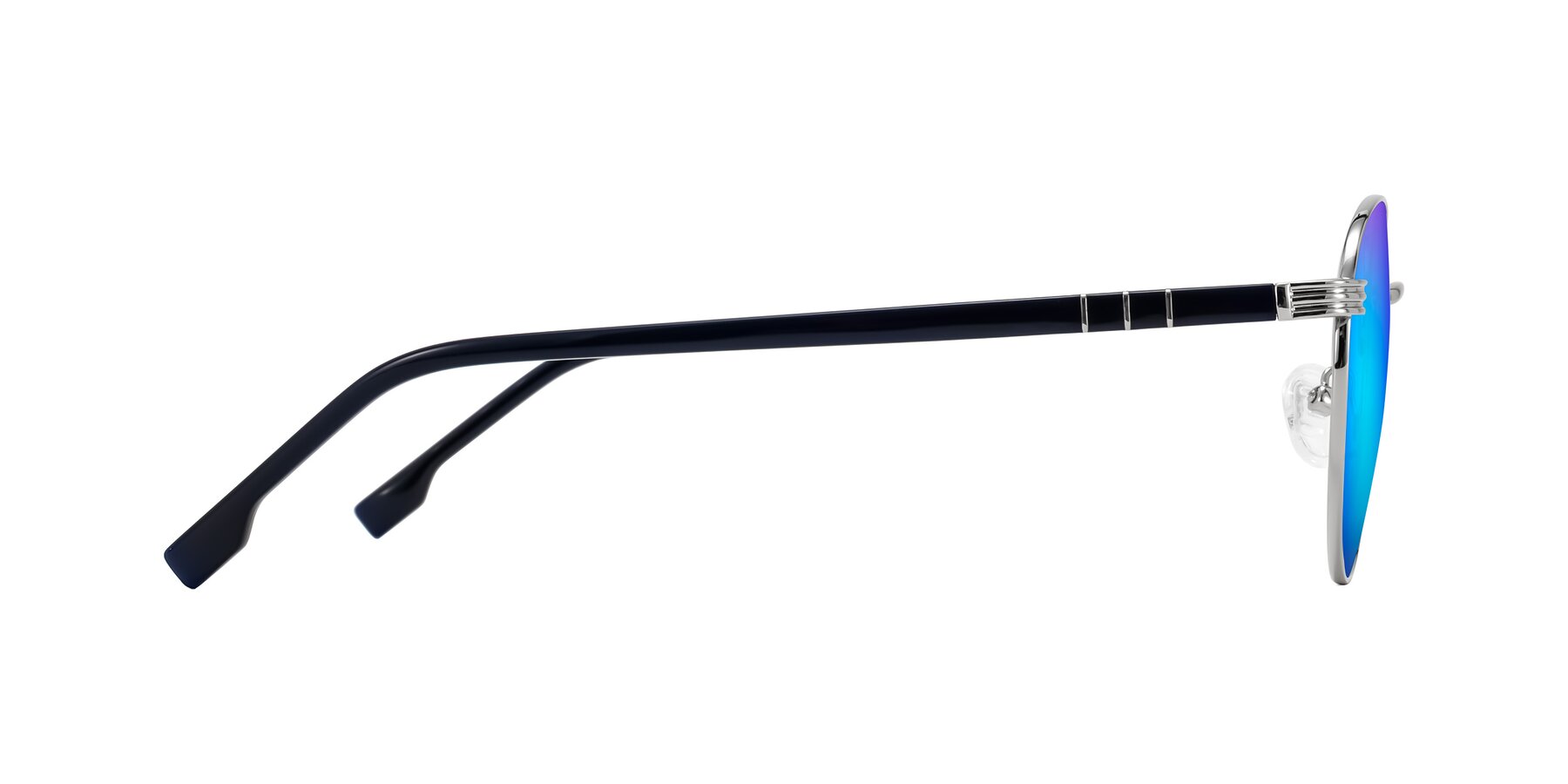 Side of Orozco in Silver/Dark Blue with Blue Mirrored Lenses