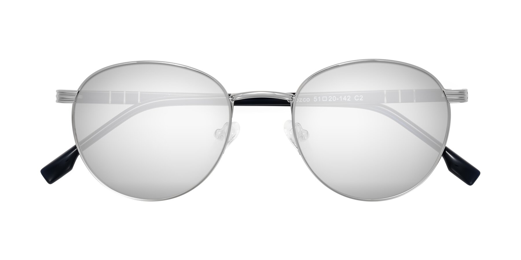 Folded Front of Orozco in Silver/Dark Blue with Silver Mirrored Lenses