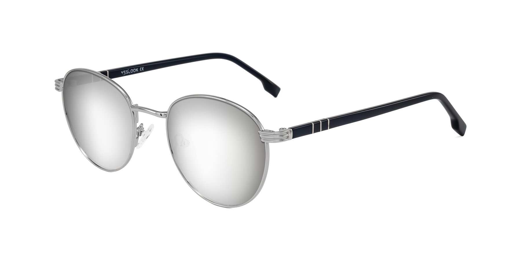 Angle of Orozco in Silver/Dark Blue with Silver Mirrored Lenses