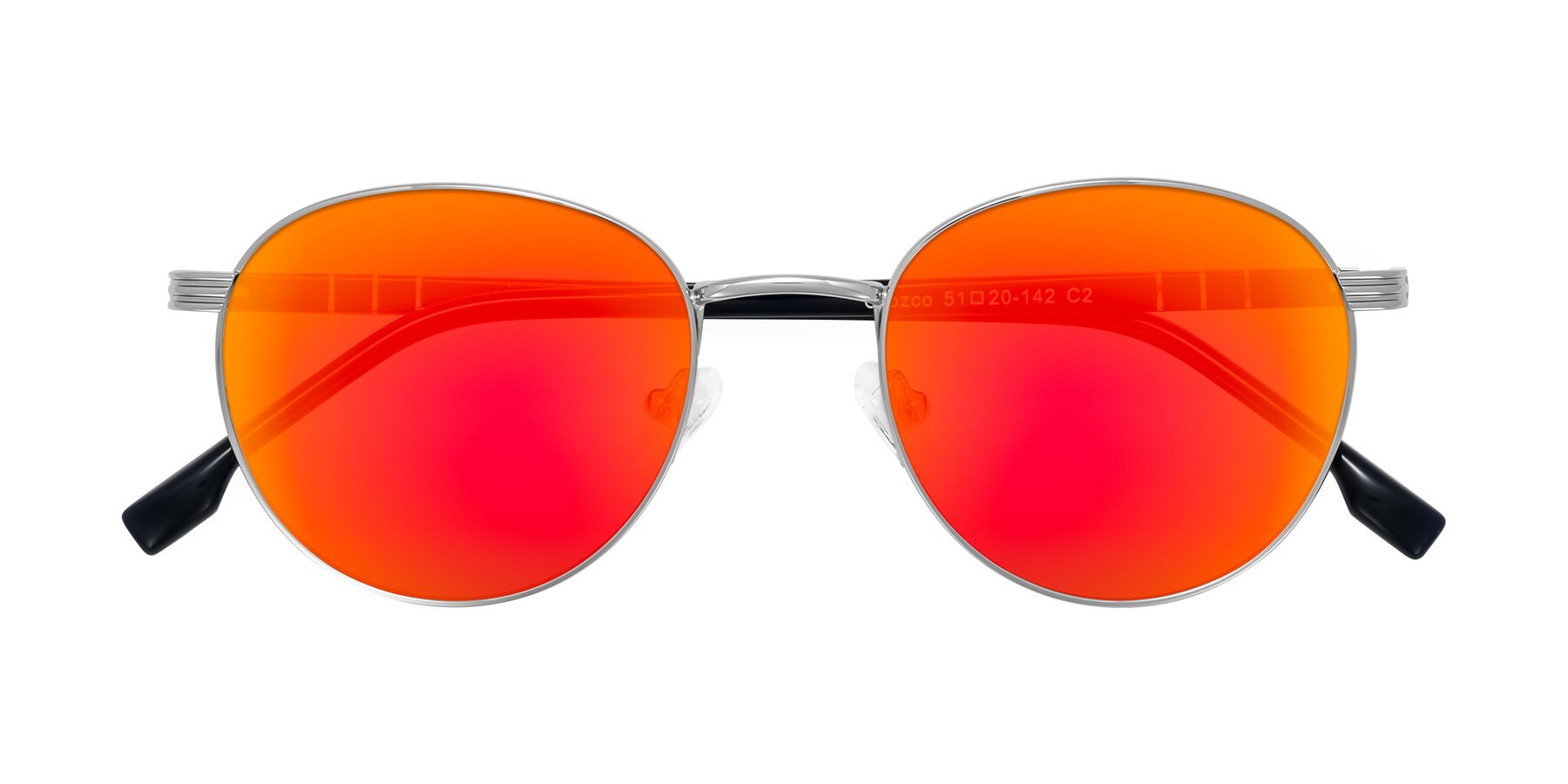 Folded Front of Orozco in Silver/Dark Blue with Red Gold Mirrored Lenses