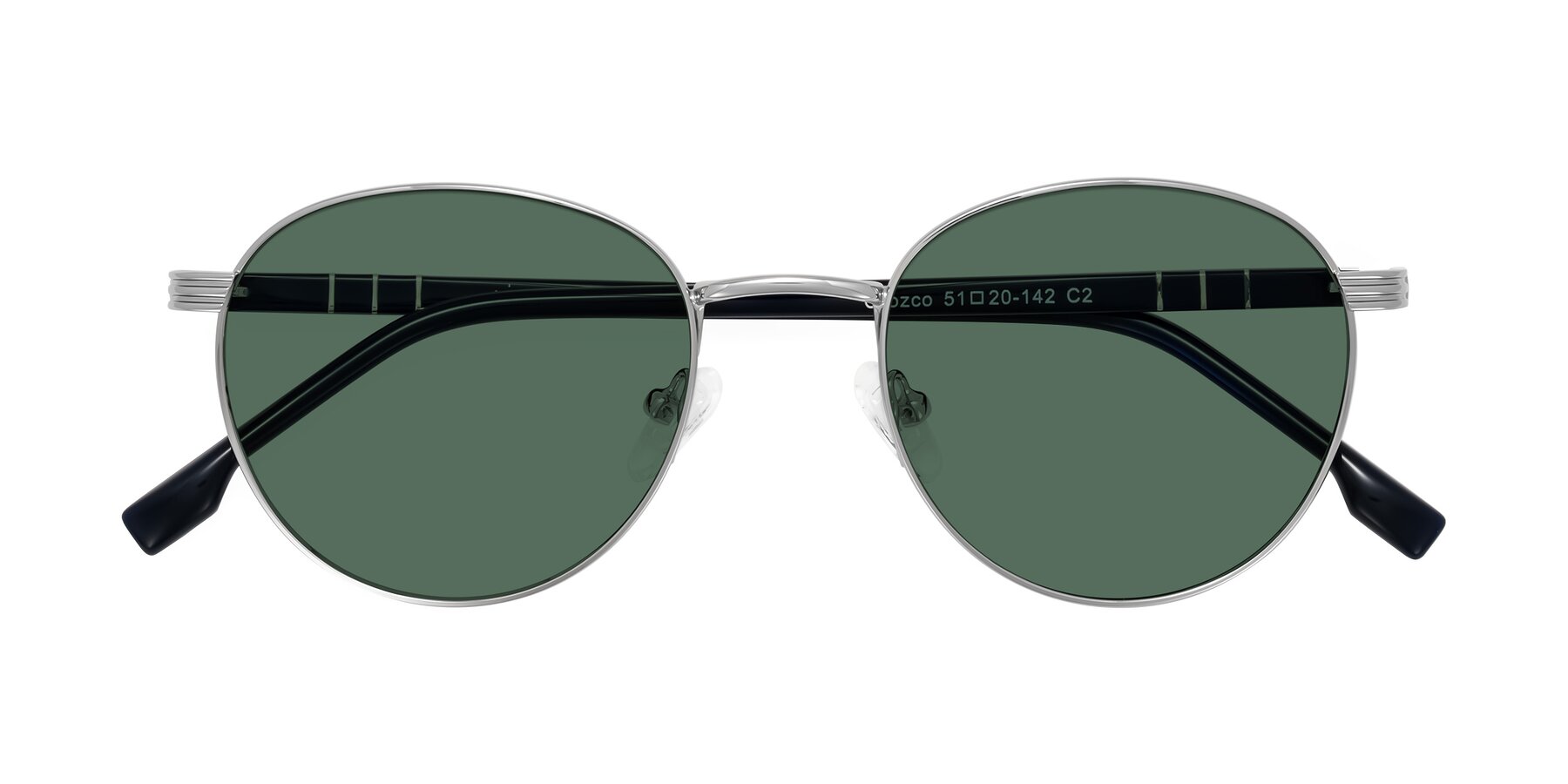 Folded Front of Orozco in Silver/Dark Blue with Green Polarized Lenses