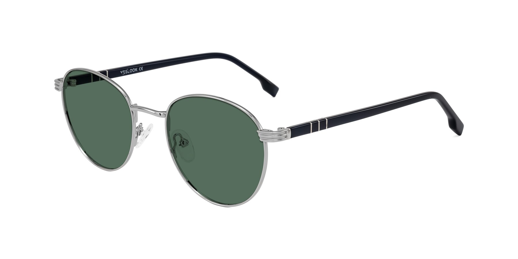 Angle of Orozco in Silver/Dark Blue with Green Polarized Lenses
