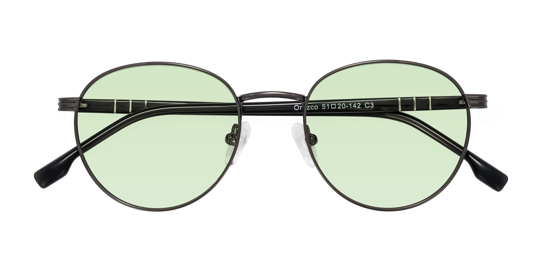 Folded Front of Orozco in Gunmetal/Dark Gray with Light Green Tinted Lenses