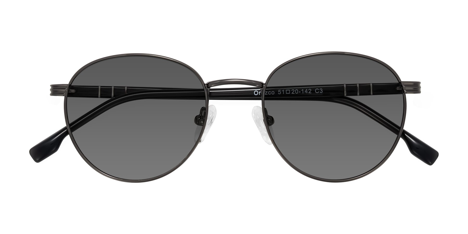 Folded Front of Orozco in Gunmetal/Dark Gray with Medium Gray Tinted Lenses