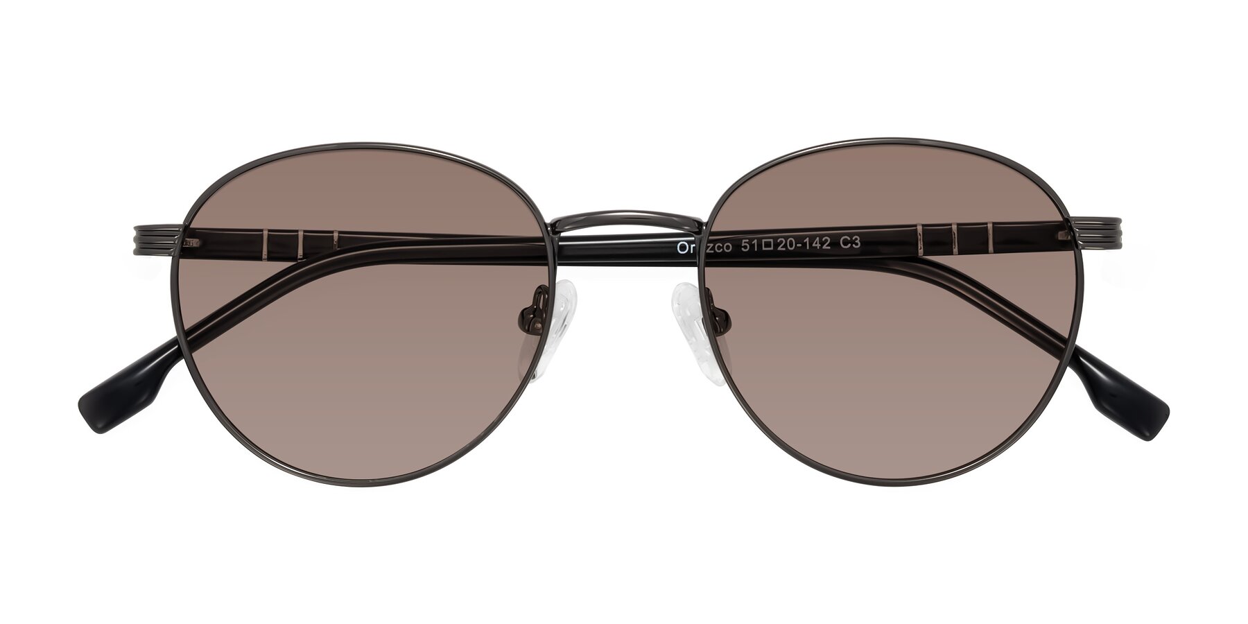 Folded Front of Orozco in Gunmetal/Dark Gray with Medium Brown Tinted Lenses