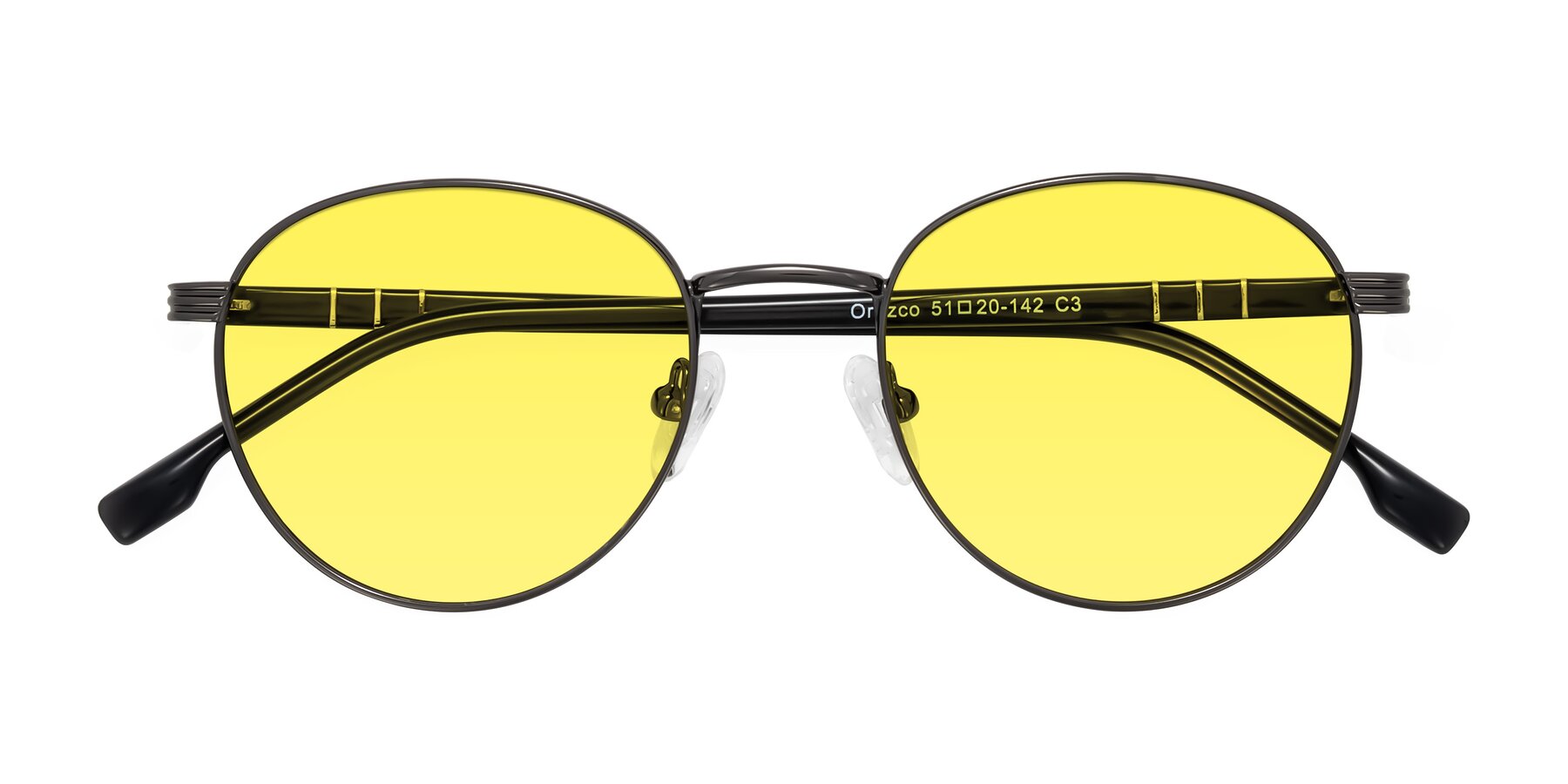 Folded Front of Orozco in Gunmetal/Dark Gray with Medium Yellow Tinted Lenses