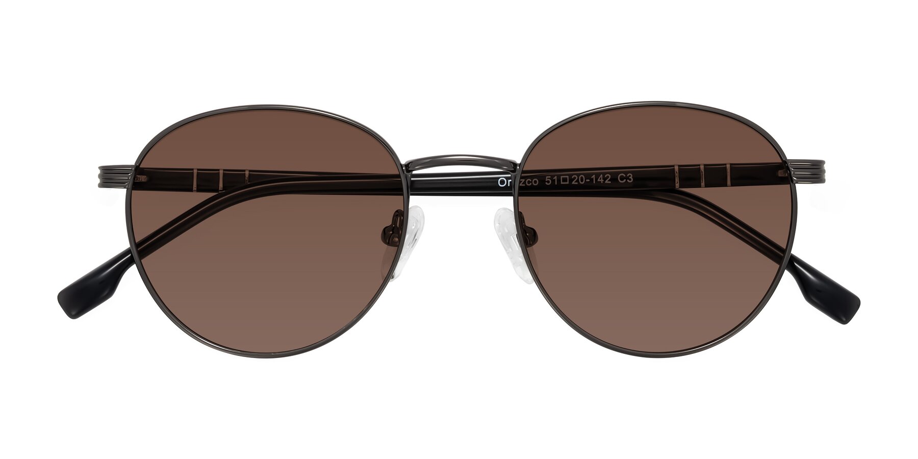 Folded Front of Orozco in Gunmetal/Dark Gray with Brown Tinted Lenses