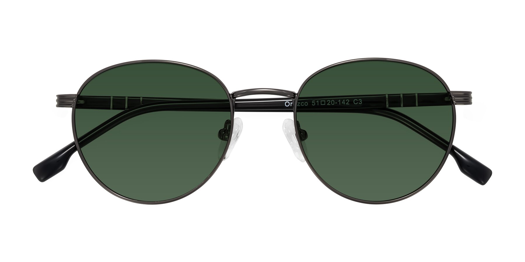 Folded Front of Orozco in Gunmetal/Dark Gray with Green Tinted Lenses