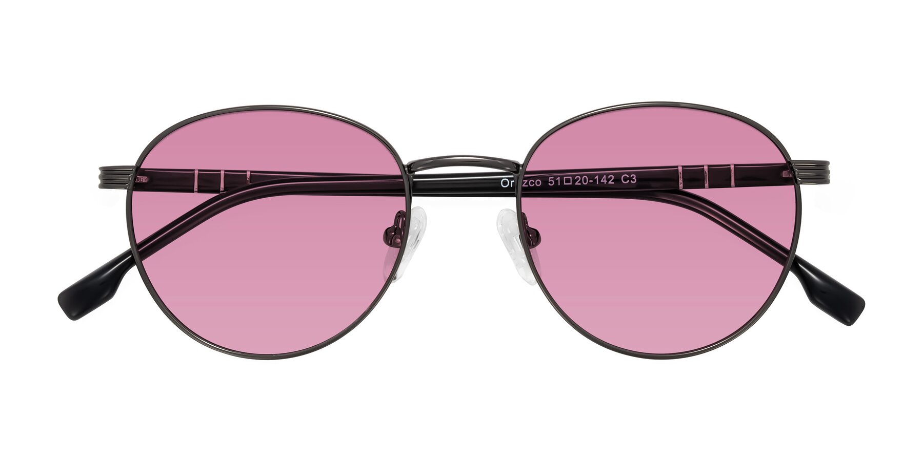 Folded Front of Orozco in Gunmetal/Dark Gray with Medium Wine Tinted Lenses