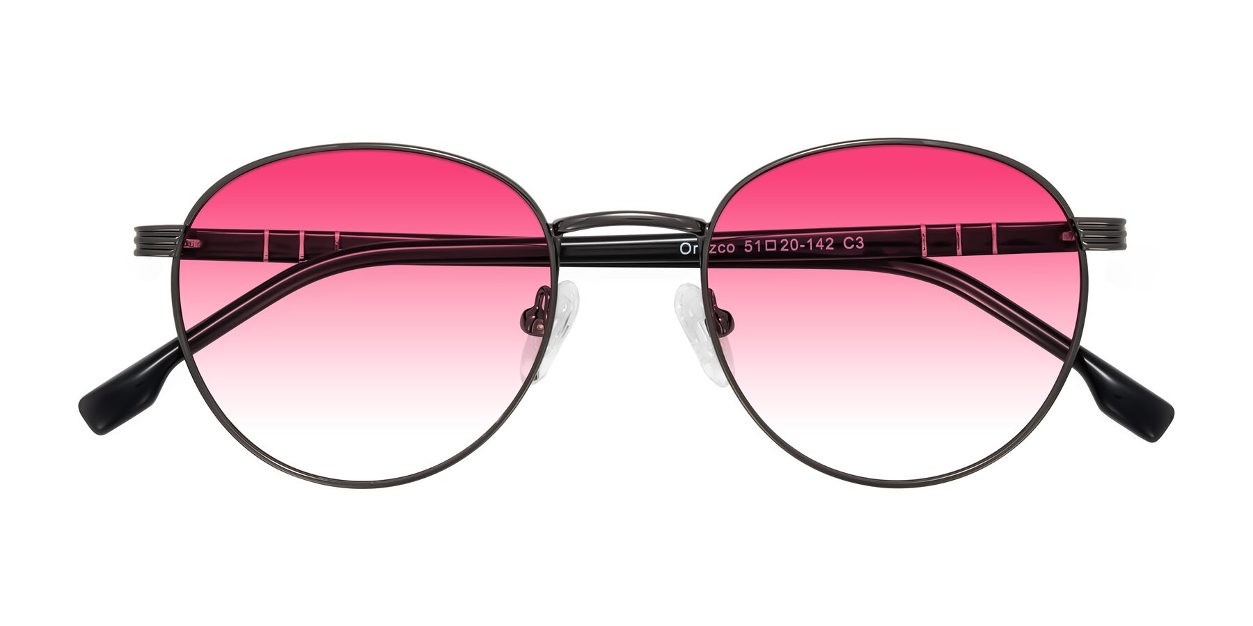 Folded Front of Orozco in Gunmetal/Dark Gray with Pink Gradient Lenses