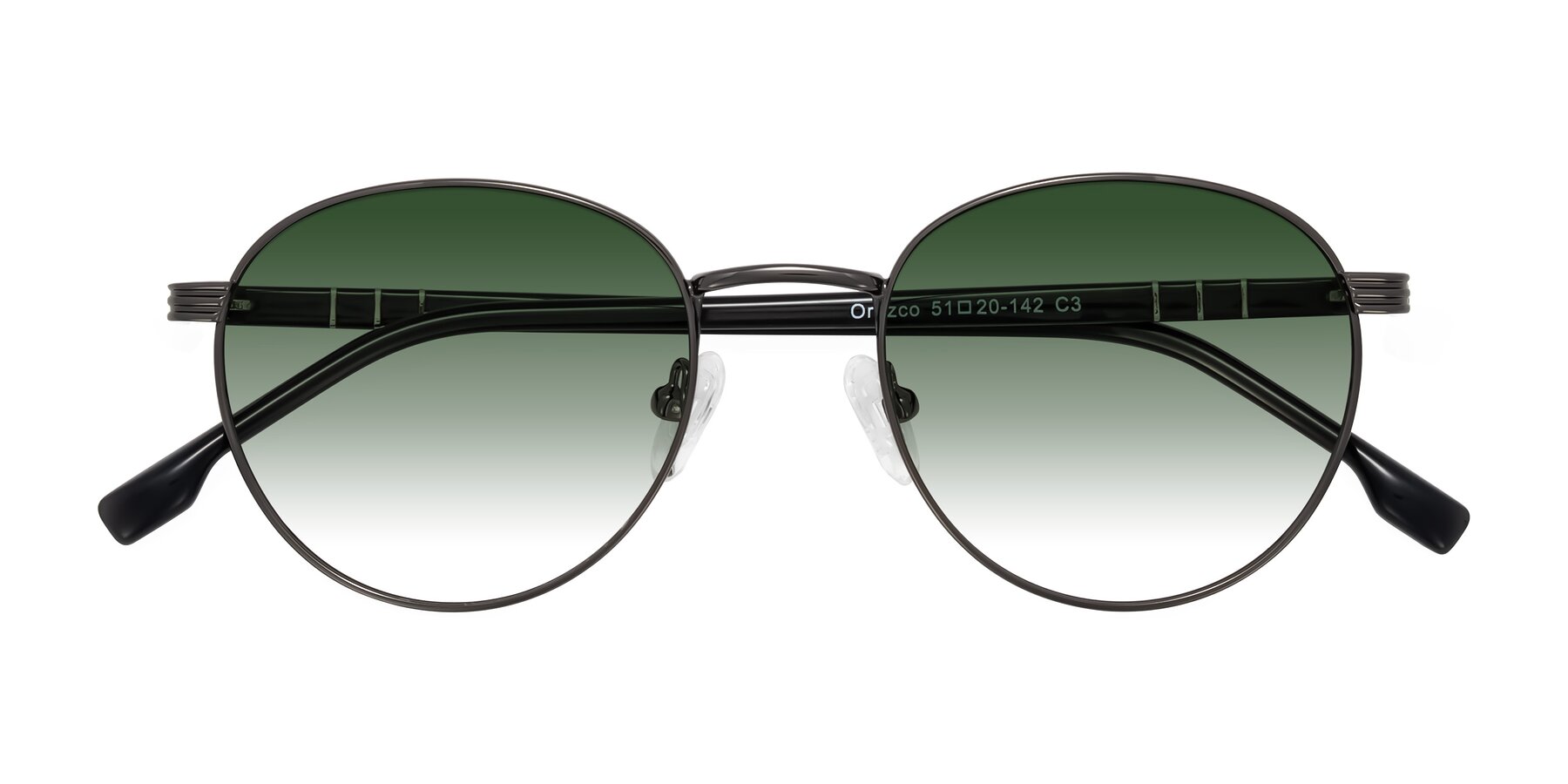 Folded Front of Orozco in Gunmetal/Dark Gray with Green Gradient Lenses