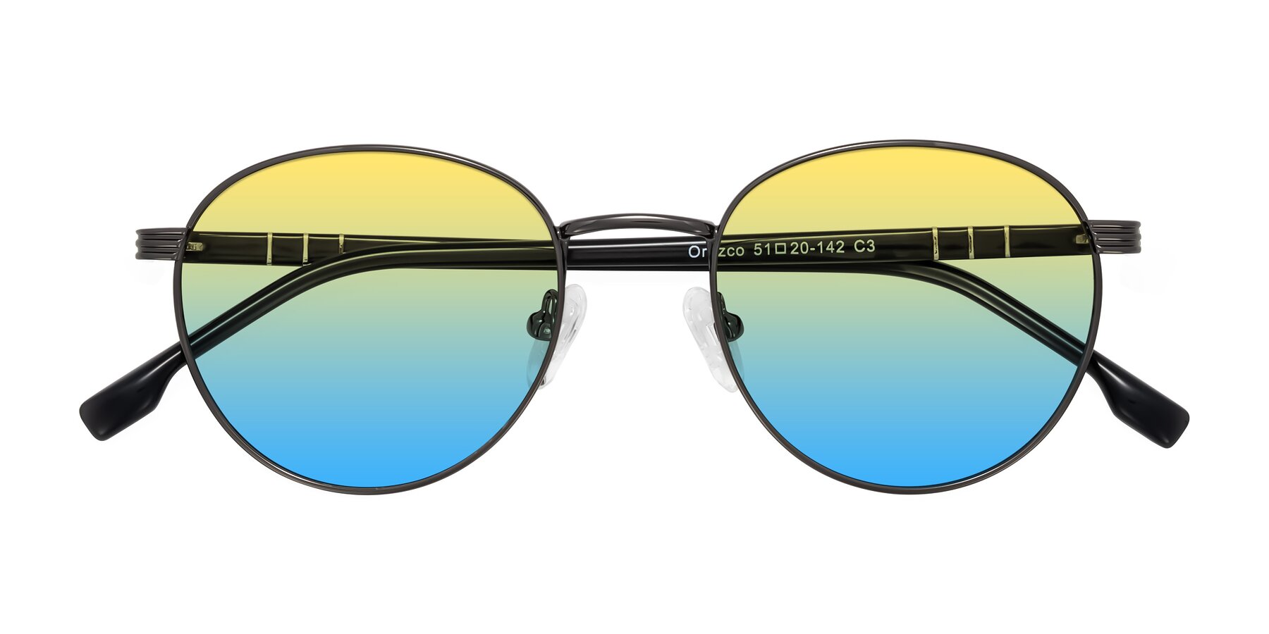 Folded Front of Orozco in Gunmetal/Dark Gray with Yellow / Blue Gradient Lenses
